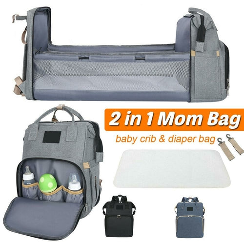 Convertible Diaper Bag Backpack With Portable Baby Bed